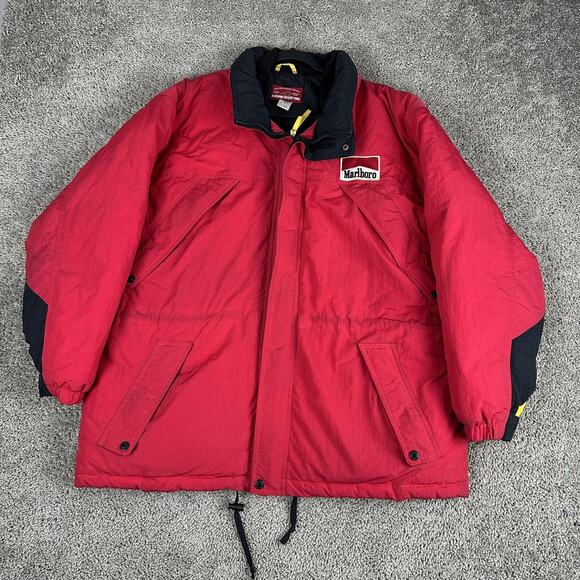 VINTAGE Marlboro Country Store Jacket Mens XL Red Down Puffer Coat Outdoors 90s